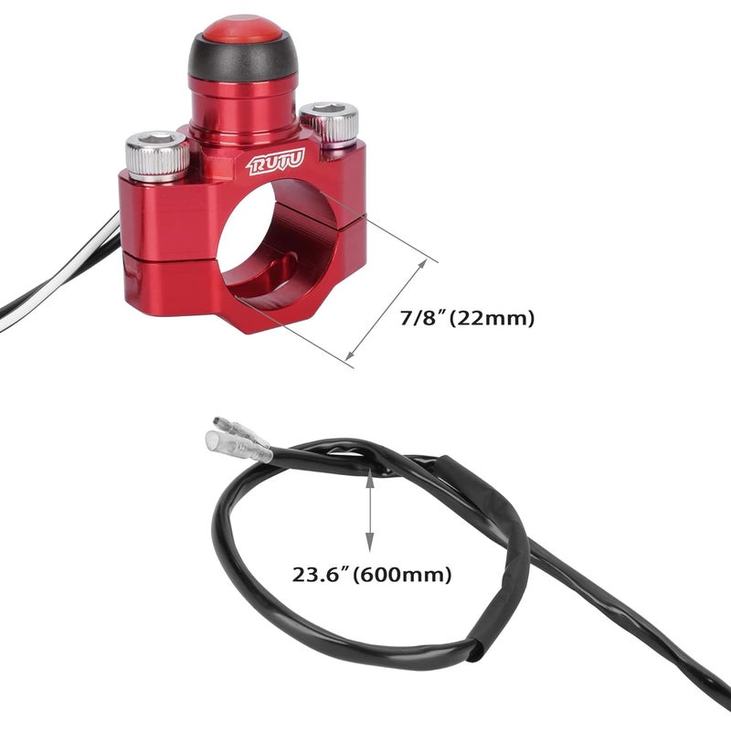 RUTU CNC Universal Motorcycle Engine Stop Start Kill Switch Button with Mounting Backplate for KLX450 KLX250 KLX110 CR125 CRF250 CRF450 XR250 ATV,Dirt Pit Bike,Scooter,Quad - Red - Image 2